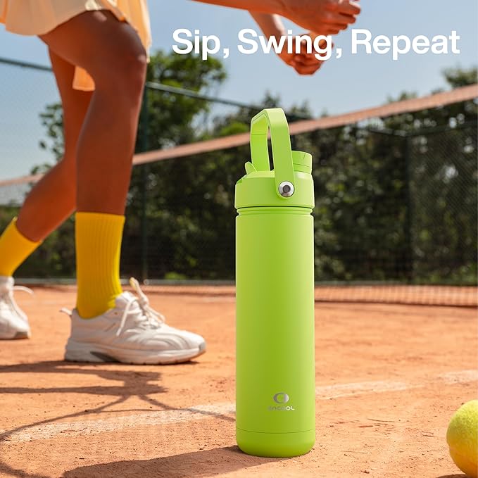 ENCOOL Insulated Water Bottle with Straw Stainless Steel Water Bottle, Leak-Proof, BPA-Free, Double Wall Vacuum Keeps Cold for 24 Hours for Sports, Travel, School (32 oz, Sharp Green)