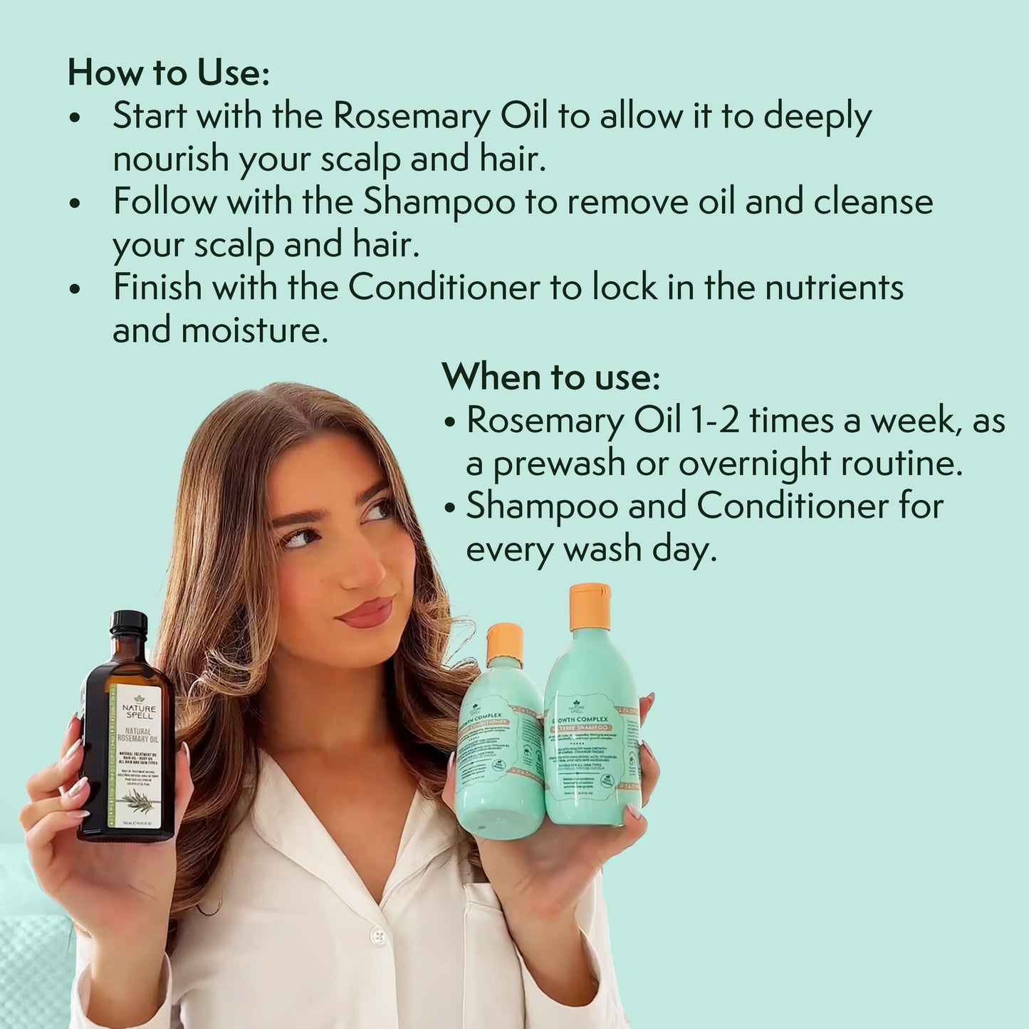Nature Spell Hair Growth Trio, Pre-Diluted Rosemary Oil for Hair & Scalp, Shampoo & Conditioner Set, Sulphate-Free, Colour-Safe,