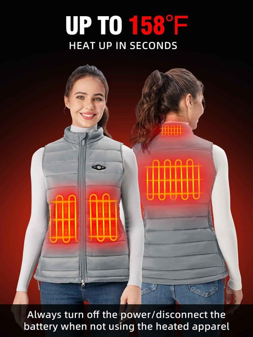 WASOTO Heated Vest Women With 16000 mAh Battery Pack Charger Included Washable Rechargeable For Indoor Outdoor Work Golfing Walking Cycling Ice Skating(Light Grey,S)