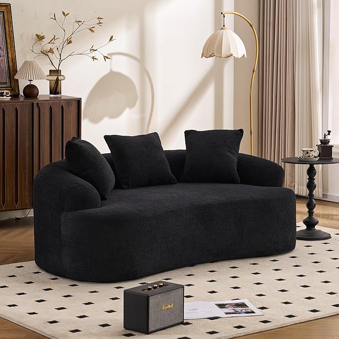 65'' Modern Curved Cloud Loveseat Sectional Sofa for Small Spaces, Luxury Plush Chenille Deep Seat Couch with 3 Pillows, No Assembly Needed Apartment Living Room Furniture, Coral