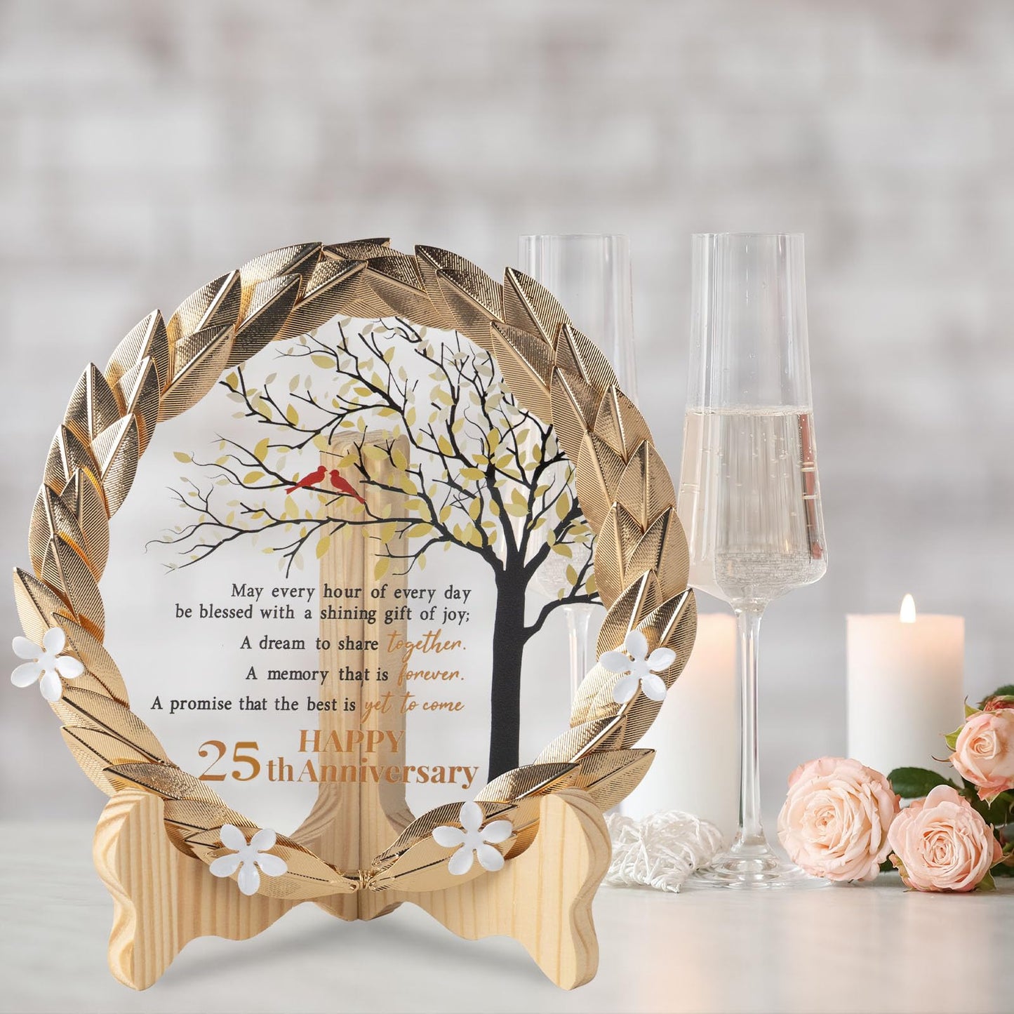 25th Anniversary Wedding Gifts Crystal Plate with Gold Leaf Wreath - 25 Years Anniversary Wedding Unique Gifts Ideas for Parents Couple - Cardinal Style
