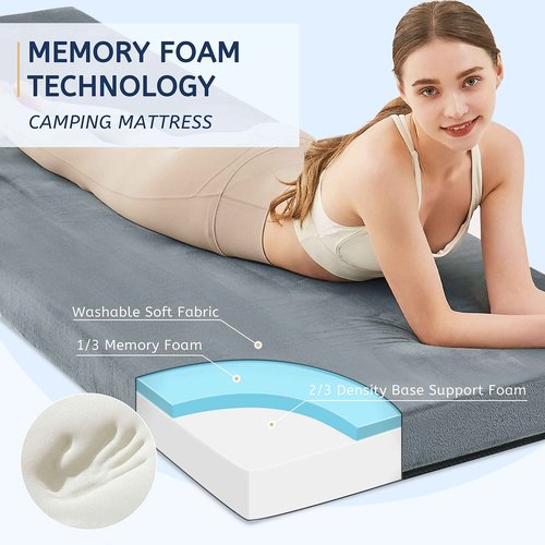 HomeMate Memory Foam Camping Single Mattress Pad Mat-Sleeping Pad Mat Portable Roll Up Travel Mattress CertiPUR-US for Adults-Camping Bed for Guests Floor Sleepover with Waterproof Cover Travel Bag