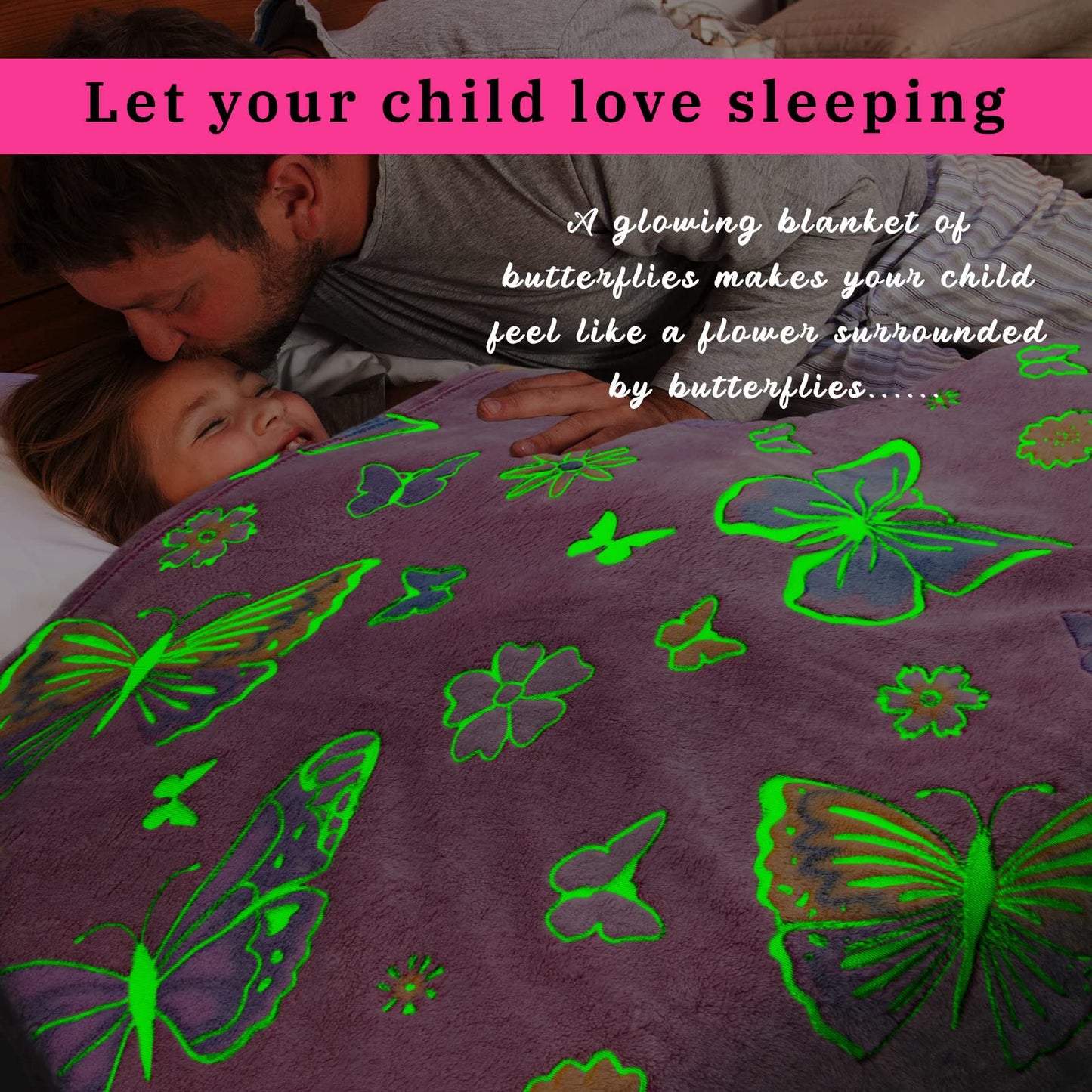 Glow in The Dark Blanket Butterfly Gifts for Kids Girls, Fuzzy Cozy Warm Soft Throw Blanket for Couch Bed Sofa, Girl Toys Butterfly Blankets for Teens Grandkids Unique Birthday Gifts 50"×60"