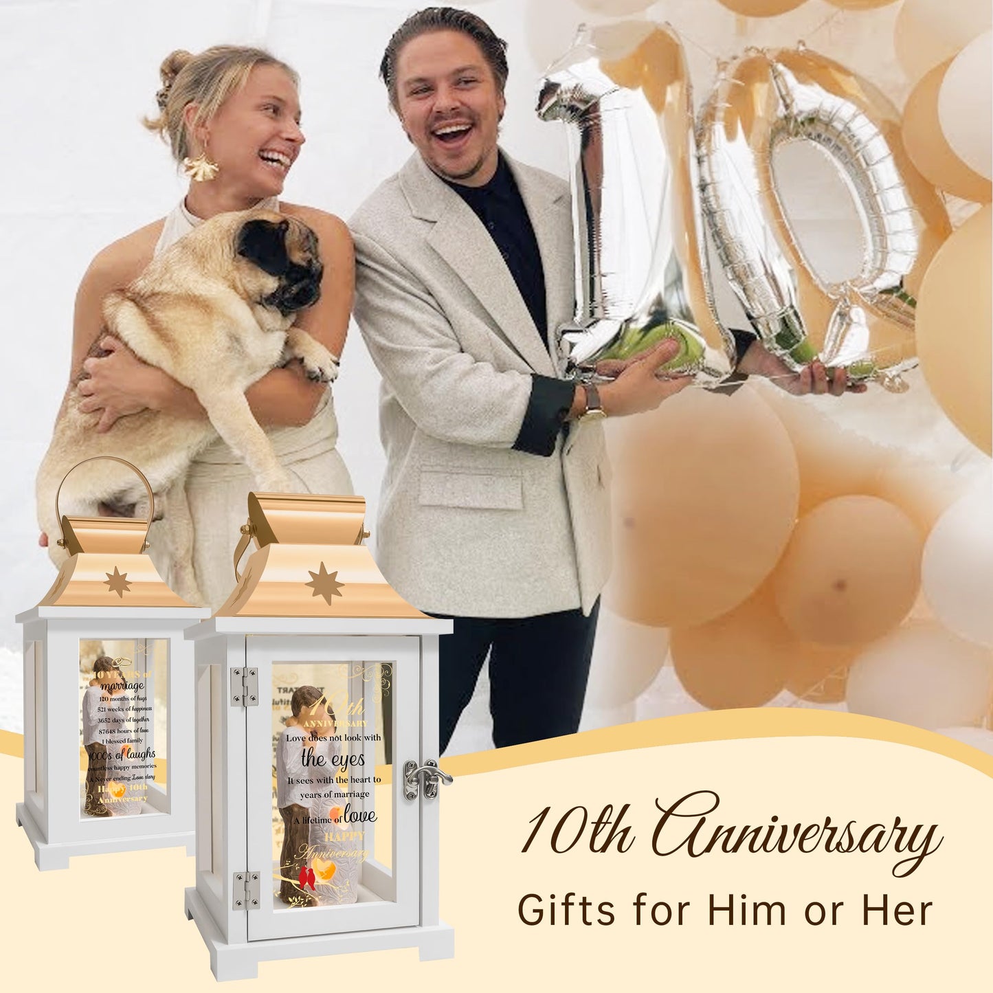 10th Anniversary Wedding Gifts for Couple Wife Women Her Husband 10th Wedding Anniversary Lantern Tin 10 Years of Marriage Gifts for Couple Wife Her