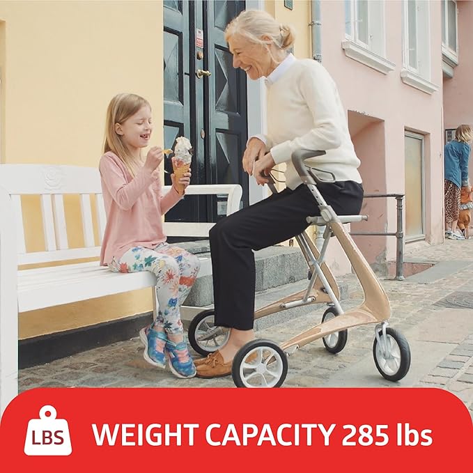 byACRE Carbon Ultralight Rollator Walker with Organizer Bag, Regular Track, 16.5" x 24" Seat (W x H), Oyster White