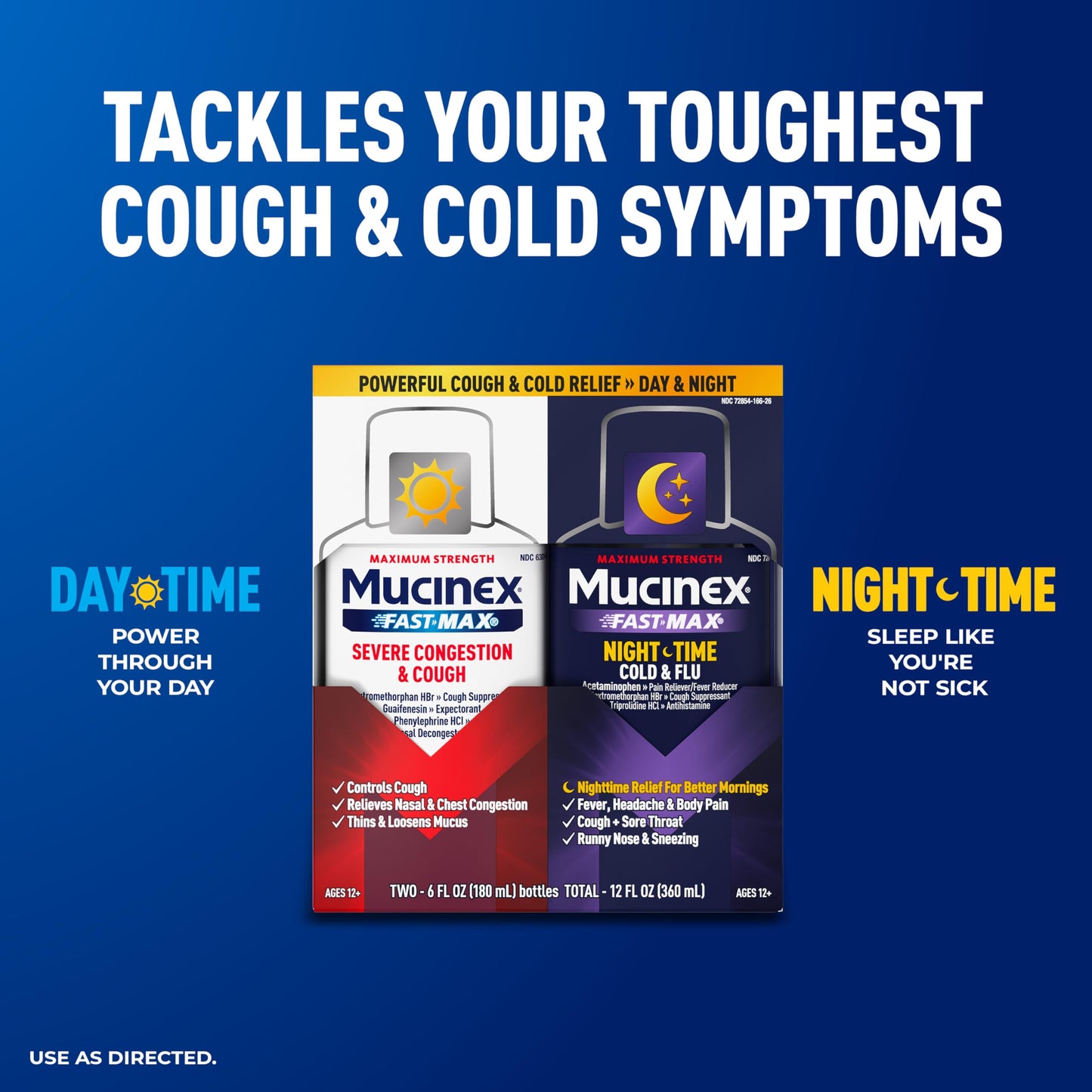 Mucinex Fast-Max & NightShift Combo Pack - Max Strength Cough & Cold Medicines For Mucus Relief, Chest Congestion, Nasal Congestion, Sinus Congestion, Sinus Pressure, Cough Symptom Relief (2x 6 FL OZ)