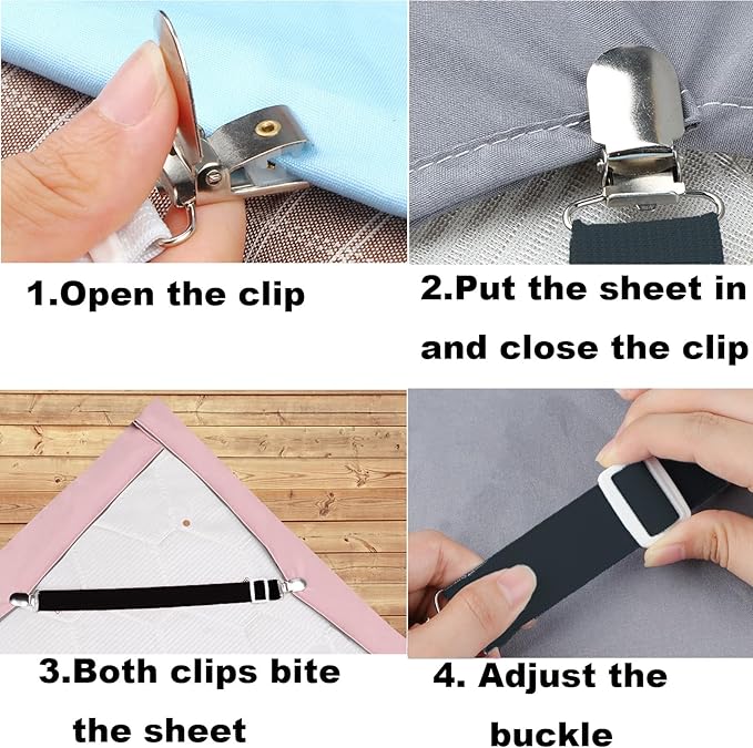 10 pcs Adjustable Bed Sheet Straps,Bed Sheet Clips, Elastic Bed Fitted Sheet Holder from 14 to 47 Inch,Couch/Sofa Cover Straps,Sheet Fastener Suspenders,Fitted Sheet Straps Clips,White