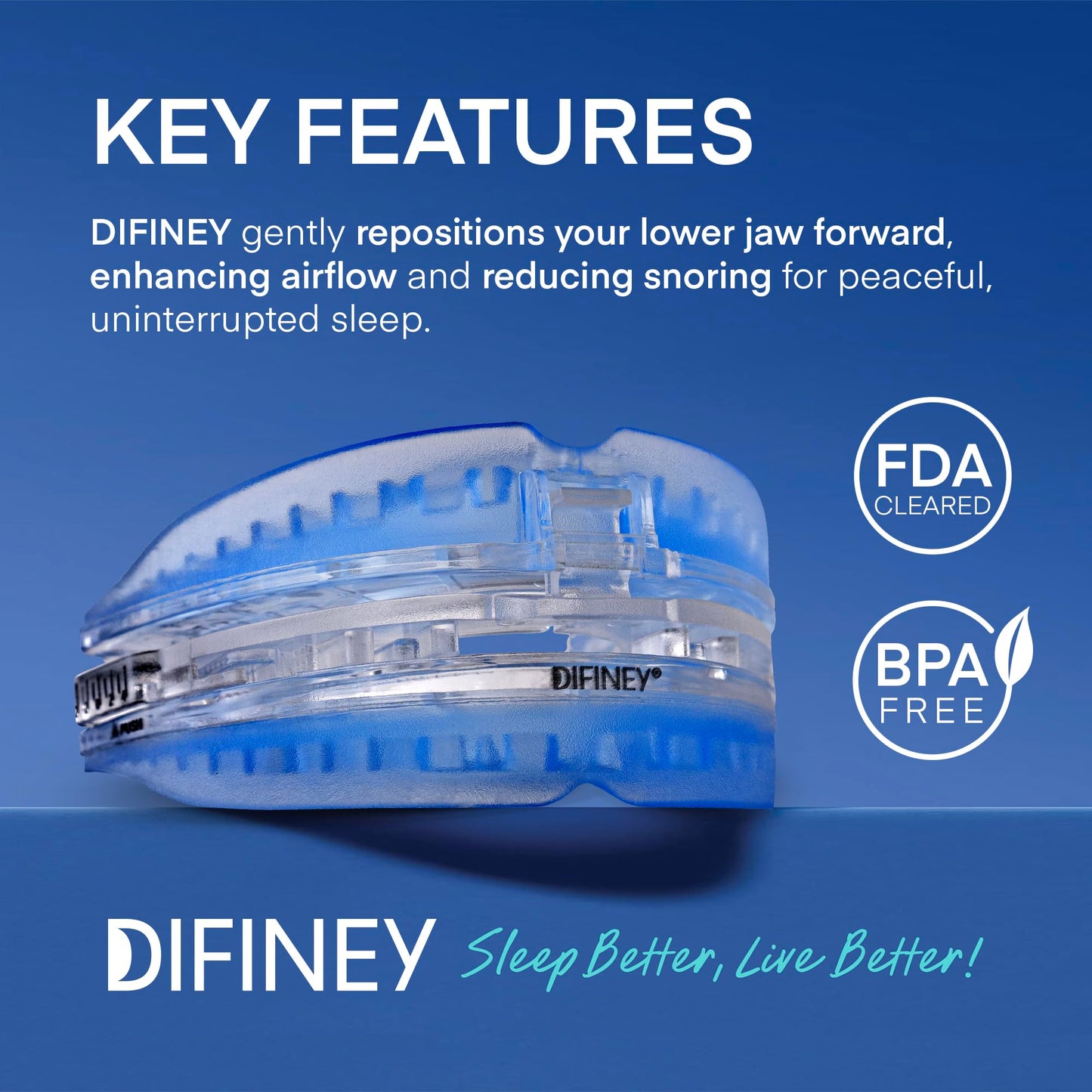 Difiney Anti Snoring Device: FDA-Cleared Snoring Solution – Adjustable Snore Stopper Mouth Guard for Men & Women – Anti Snoring Mouthpiece to Improve Sleep – Reusable Night Use