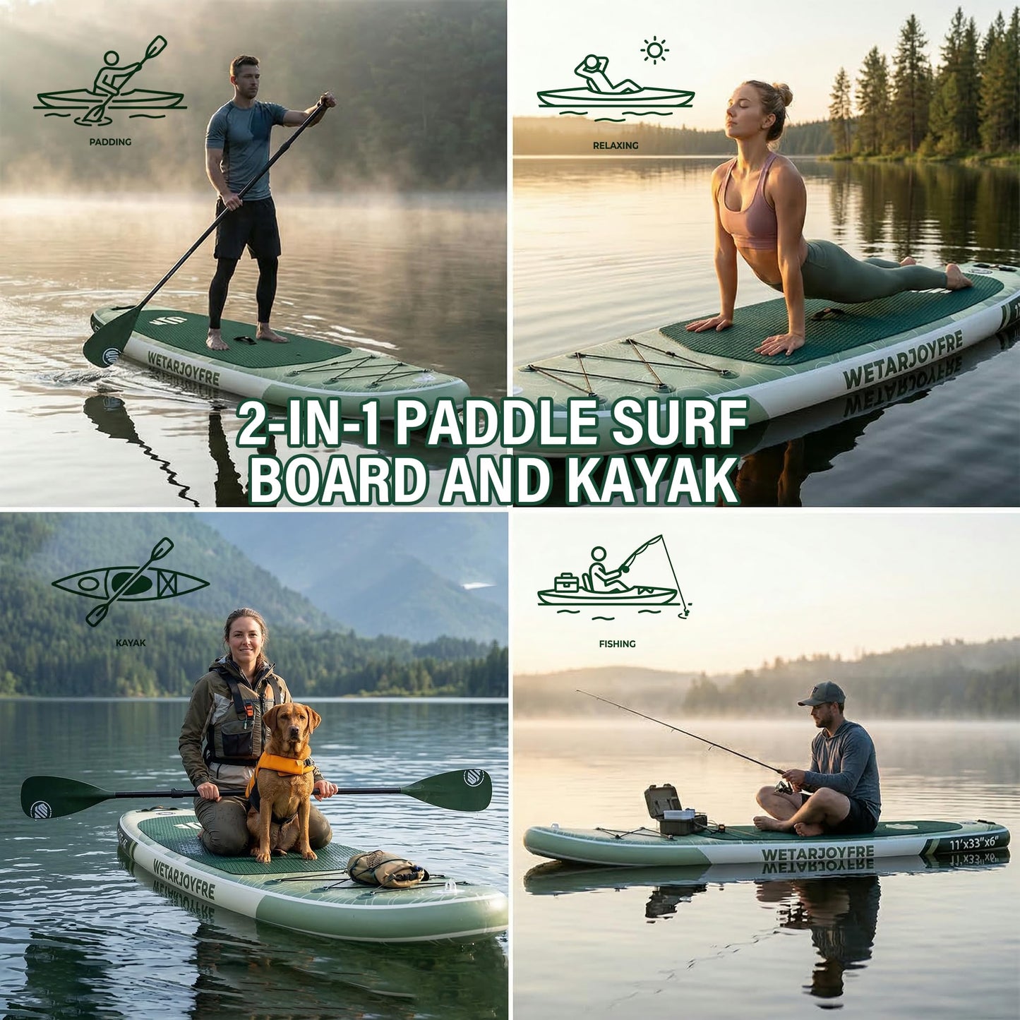 Wetarjoyfre Inflatable Paddle Board 11'×33"×6" SUP Board for Adults, 17Lbs Ultra-Light Stand Up Paddleboard with 550Lbs Capacity, Non-Slip Deck & Complete Accessories for Youth & Pets