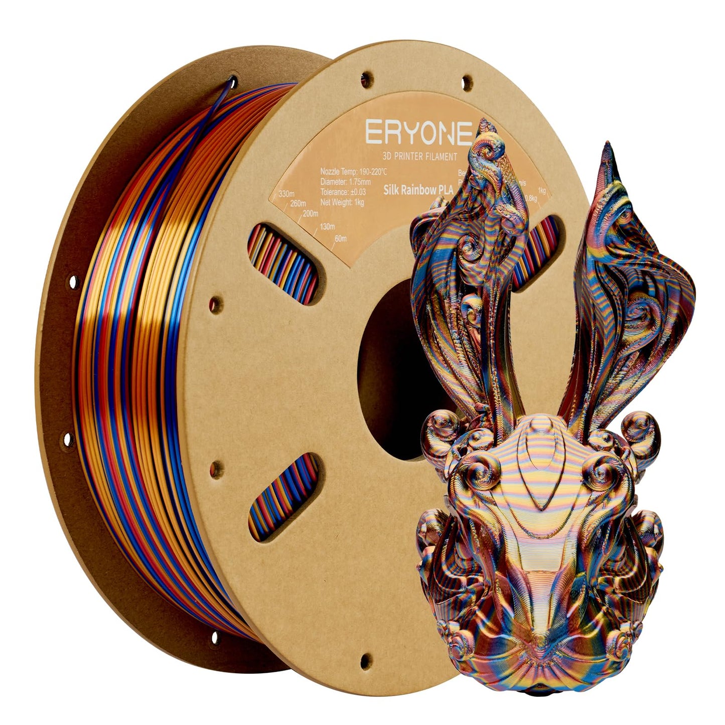 ERYONE Twist Rainbow 3D Printer PLA Filament 1.75 +/-0.03mm, Shiny Multicolor Filament PLA 1KG(2.2LBS), Shadow(Red Gold Blue)