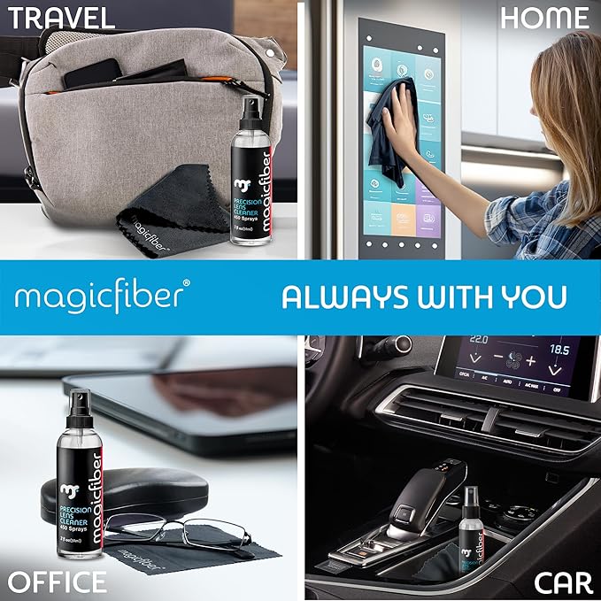MagicFiber 10 PK Glasses Kit - 2 Eyeglass Cleaner Sprays + 8 Microfiber Cleaning Cloths - Premium Eye Glass Cleaners Spray and Glasses Wipes - Lint-Free Lens Microfiber Cleaning Cloth