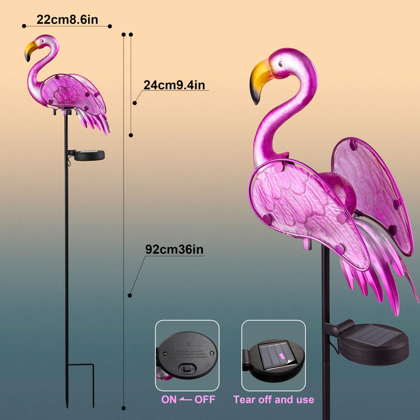 AWENDIETOU Garden Solar Lights,Pink Flamingos for Yard Art Decor,Solar Metal Flamingo Lights Outdoor,Solar Powered Statues for Yard and Garden,Flamingo Gifts for Women