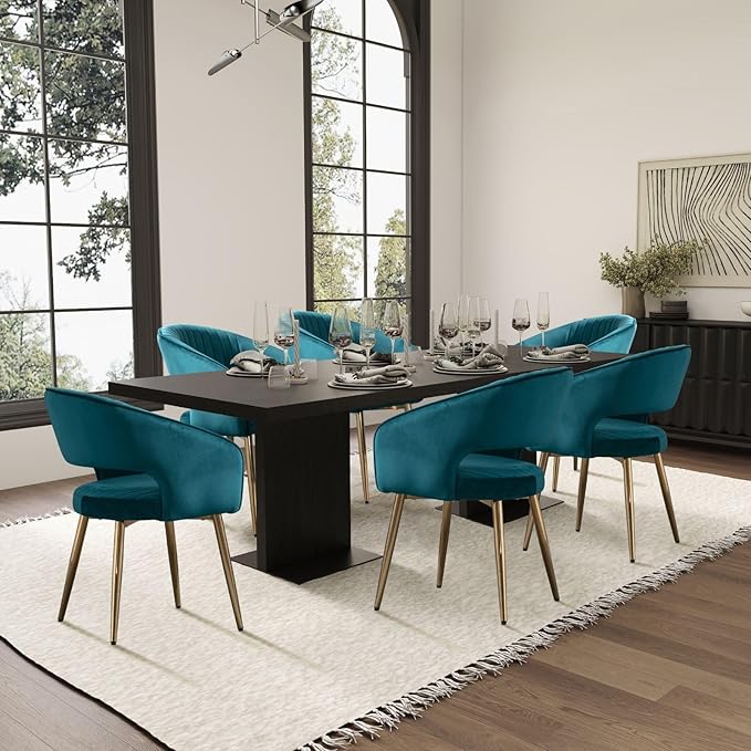 COMULER Teal Velvet Dining Chairs Gold Legs, Modern Dining Room Chairs with Arms Set of 2 Upholstered Accent Chair Armchair with Barrel Back for Kitchen Living Room