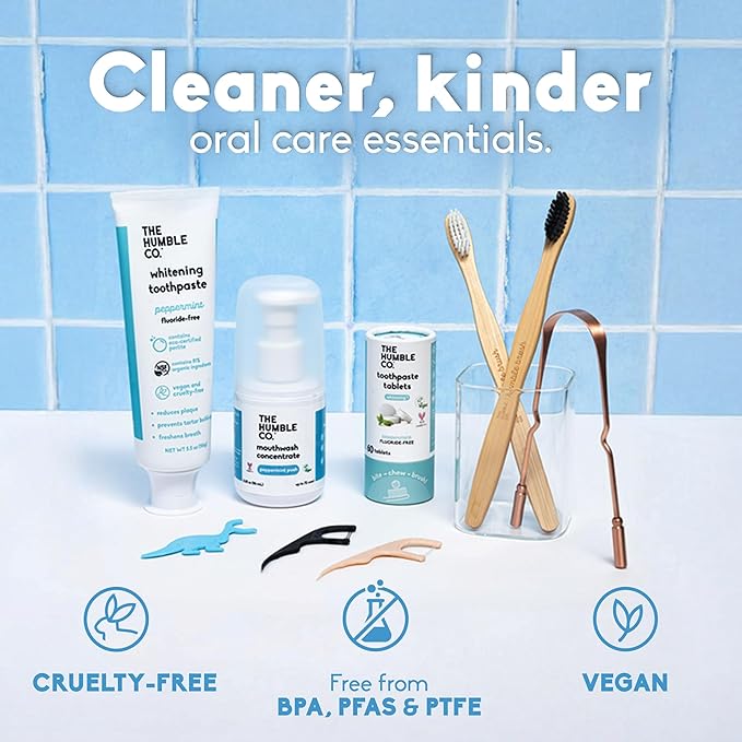 The Humble Co. Floss Picks (200 Count) – Plant Based Dental Floss Picks for Superior Oral Care, Dental Hygiene, and Gum Health, Cruelty Free Tooth Floss Picks (Charcoal, Double Thread)