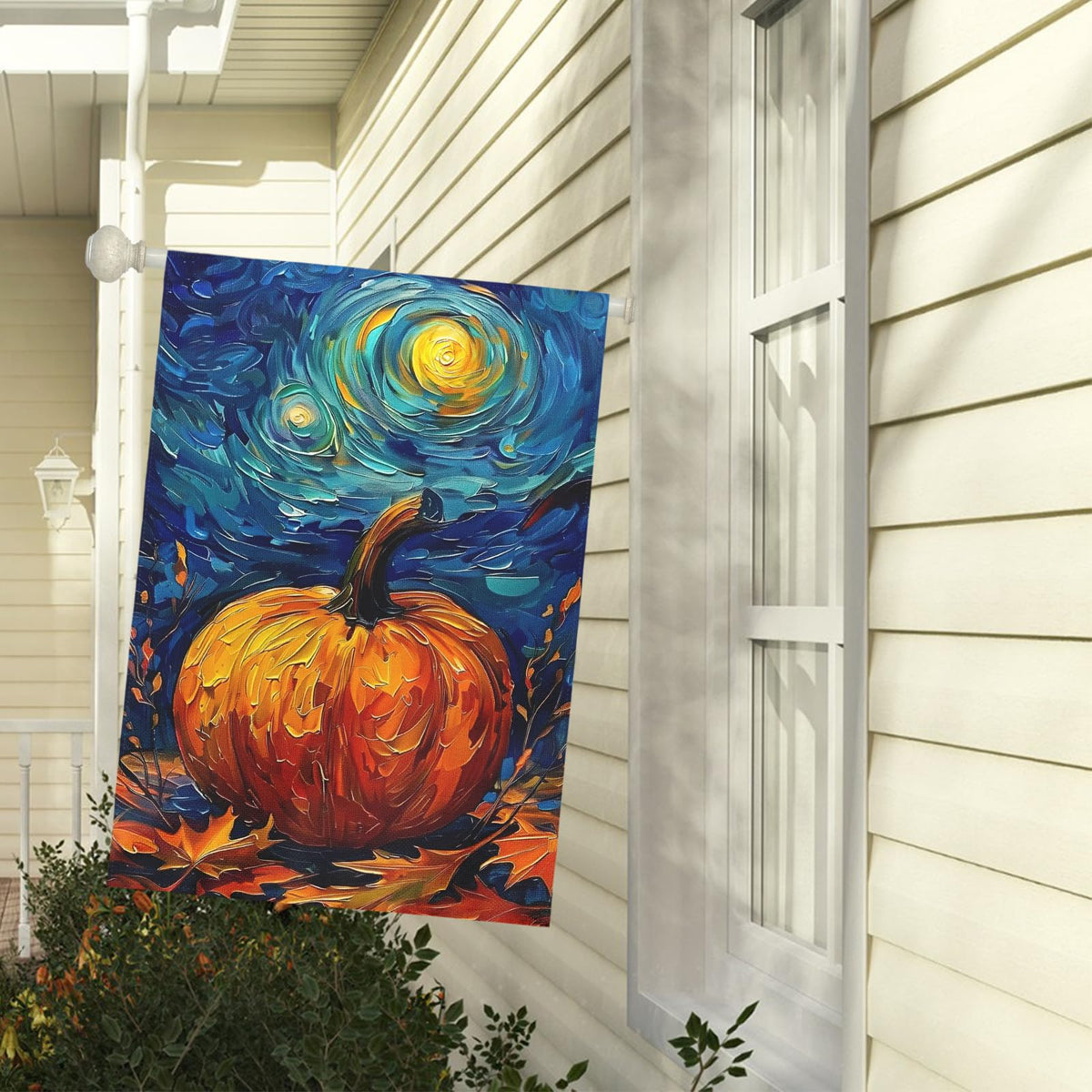 Dacawin Fall Garden Flag Pumpkin Maple Leaf Yard Flags Van Gogh Wall Banners Art Starry Night Sky Moon Garden Flags Autumn Harvest Thanksgiving House Banner for Patio Farmhouse Outdoor 28 x 40 Inch