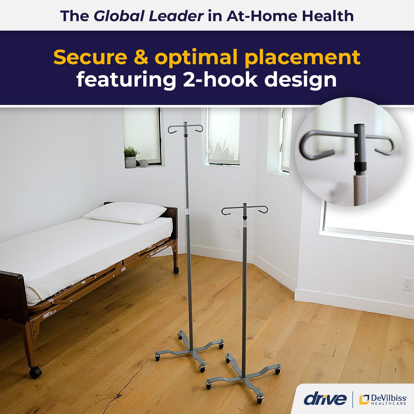 Drive Medical Economy Removable Top I. V. Pole, Silver Vein