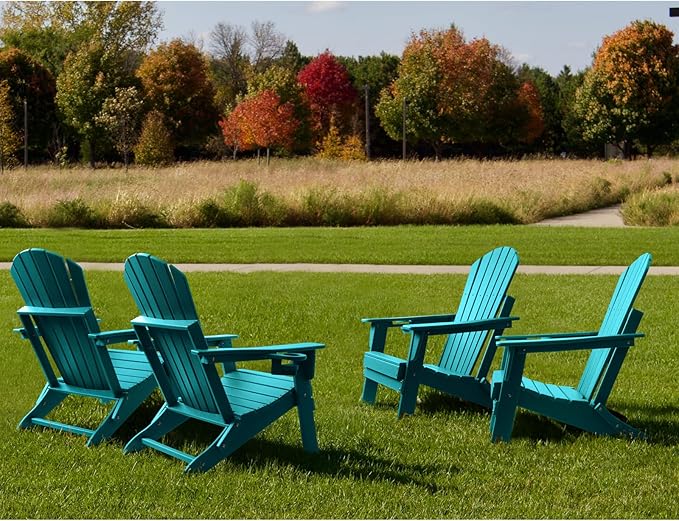 FUNBERRY Folding Adirondack Chair Set of 3, All Weather HDPE Fire Pit Chairs with Cup Holder for Outdoor