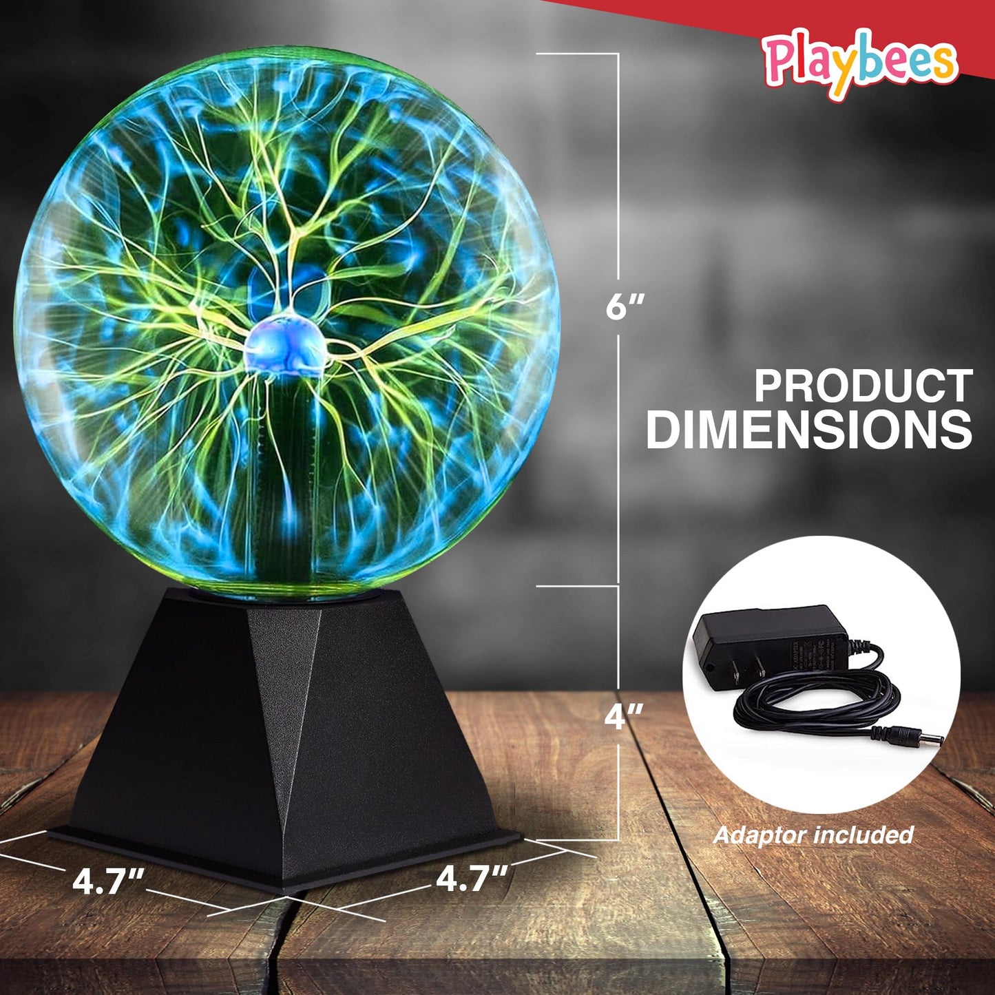 Playbees Green Plasma Ball - 7 Inch - Tesla Coil Bulb Static Electricity in a Vacuum Pressurized Glass Globe, Nebula Thunder Lightning, Plug-in - for Parties, Decorations, Prop, STEM