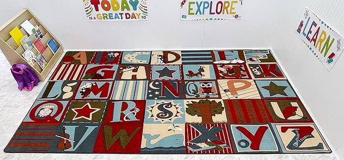 KIDCARPET.COM Alphabet Seating Rug Earth Tone, 7'6" X 12' Rectangle ABC Letter Area Rug for Children's Classroom Floor Mat Educational Rug for Learning