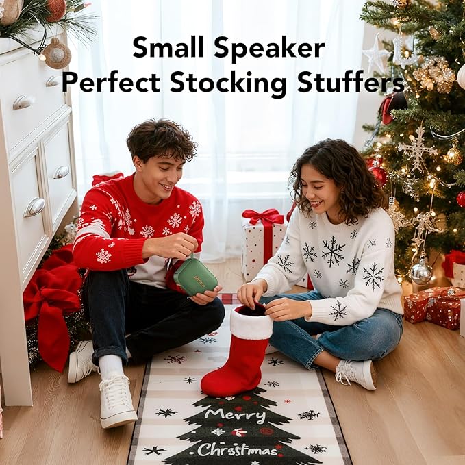 Portable Bluetooth Speaker Waterproof Gift: IPX5 HD Sound Up to 24H Playtime, TWS Pairing, Wireless Speakers with Lights, Travel Essentials Birthday Gifts for Men Women Boys Girls-Dark Green