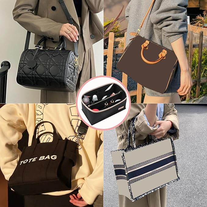 Doxo Purse Organizer Insert, Bag Organizer for Tote & Handbags, Bag in Bag, Perfect for LV Speedy 20,Alam BB,Petit Noe and More(Black,Small)