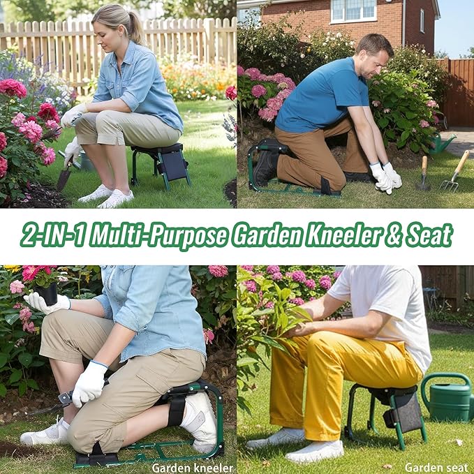 LemZodo Garden Kneeler and Seat, Ergonomic 2-in-1 Foldable Knee Seat, Gardening Stool with Soft Adjustable Kneeling Pad, Gardening Gifts for Women Mom Men Seniors