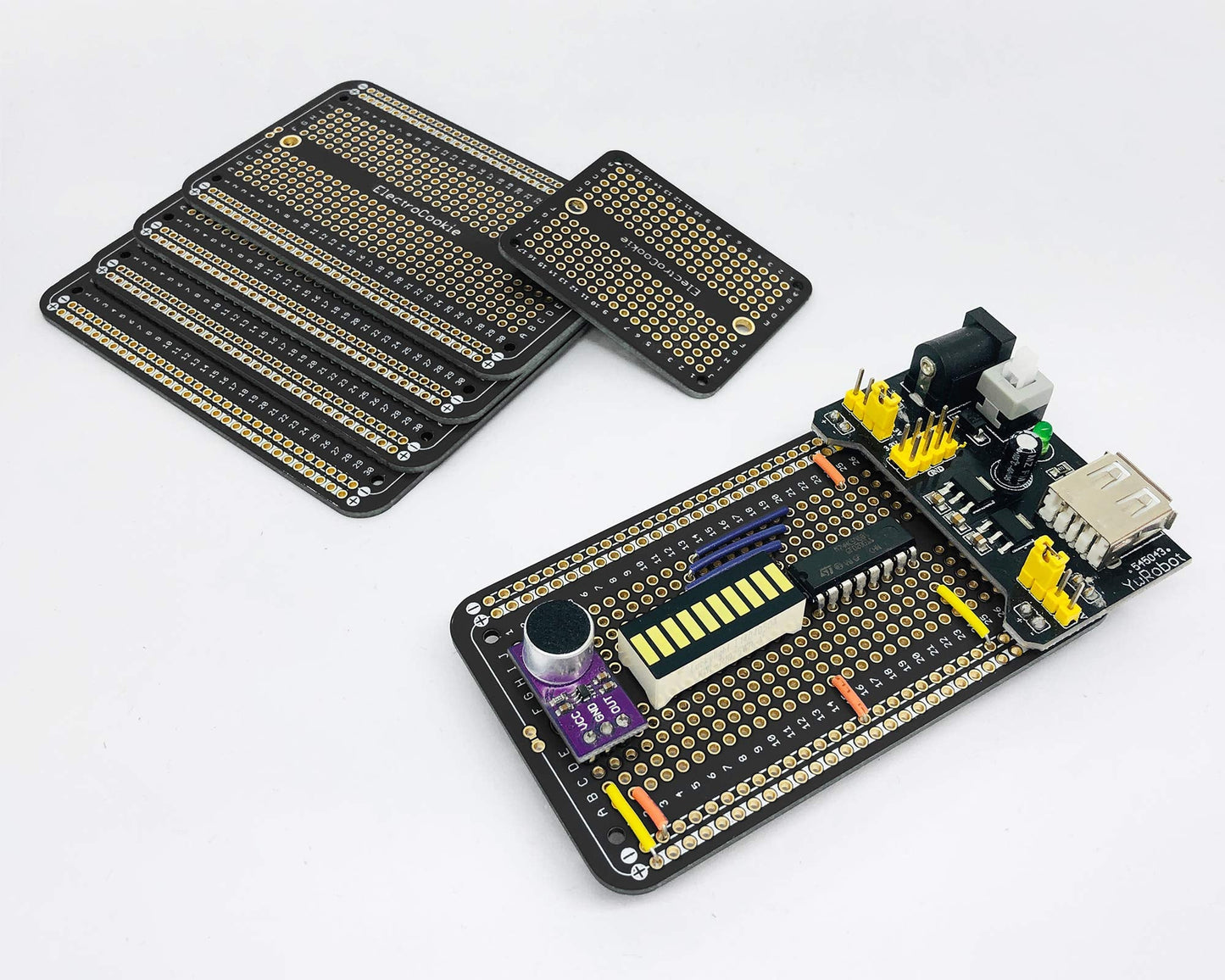 ElectroCookie Prototype PCB Solderable Breadboard for Electronics Projects Compatible for DIY Arduino Soldering Projects, Gold-Plated (5 Pack + 1 Mini Board, Matte Black)