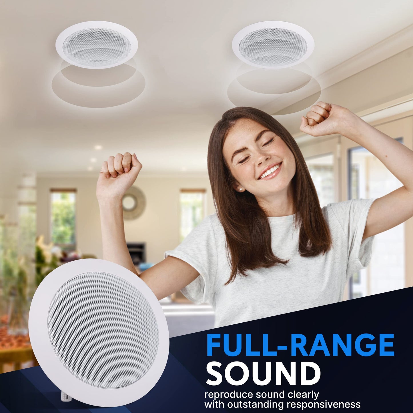 Pyle Ceiling And Wall Mount Speaker-6.5 2-Way 70V Audio Stereo Sound Subwoofer Sound With Dome Tweeter,500 Watts,In-Wall&In-C