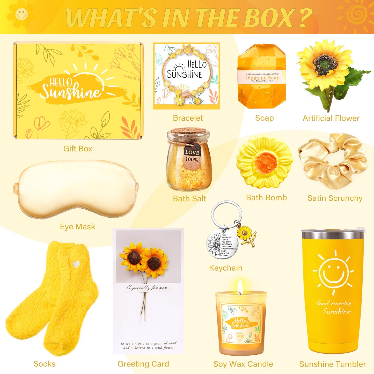 Birthday Gifts for Women, Set of 13 Unique Gift Baskets Birthday Present for Best Friends Bff Sister Sending Sunshine Include Tumbler, Get Well Gifts for Women Sunflower Presents