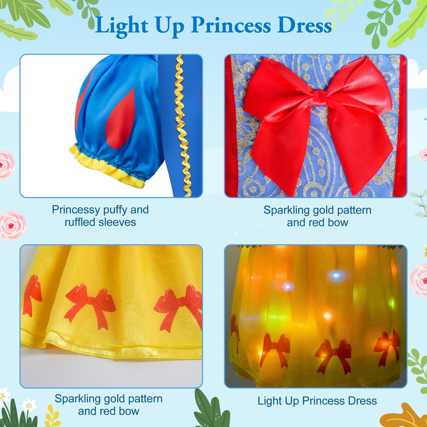 Meland Princess Dress - Light Up Princess Dress Up Clothes for Girls 3-8 Princess Costumes for Girls Toddlers Birthday Gift