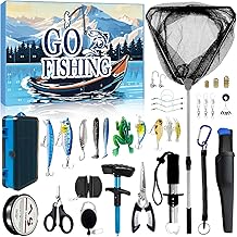 MH MYLUNE HOME Fishing Advent Calendar 2025-24 Days Fishing Tools and Lures Kit for Fisher Adult Men Teen, Fish Net, Hook ...