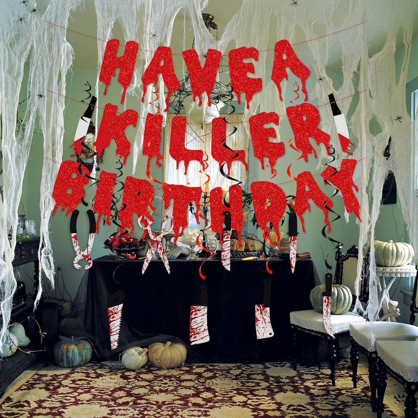 Killer Halloween Birthday Banner - Horror Movie & Zombie Vampire Theme Decorations