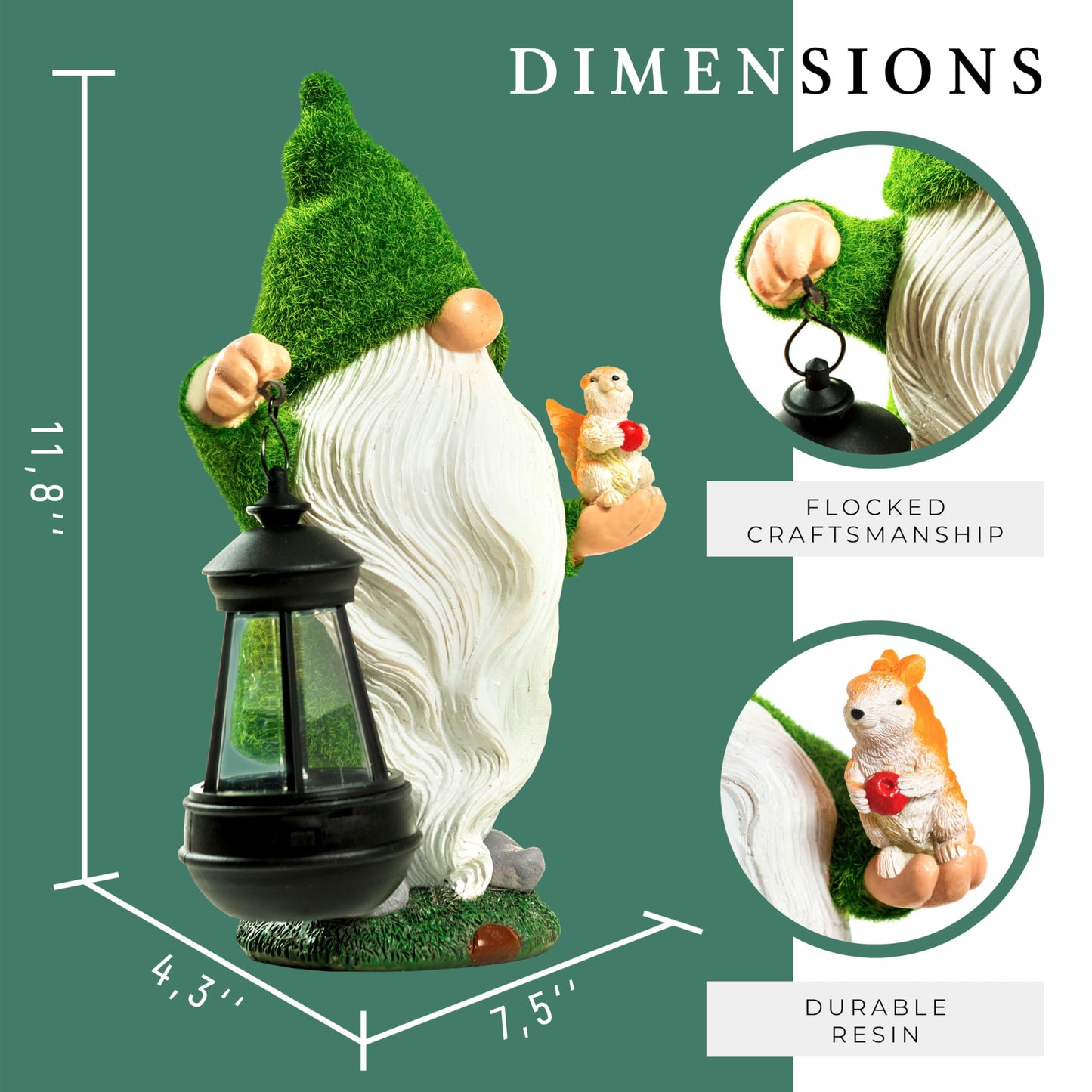 Redwix Garden Gnome with Squirrel 11.8'', Garden Statues Outdoor Clearance with Solar Lantern, Garden Gnomes Outdoor Funny for Yard and Patio Decor