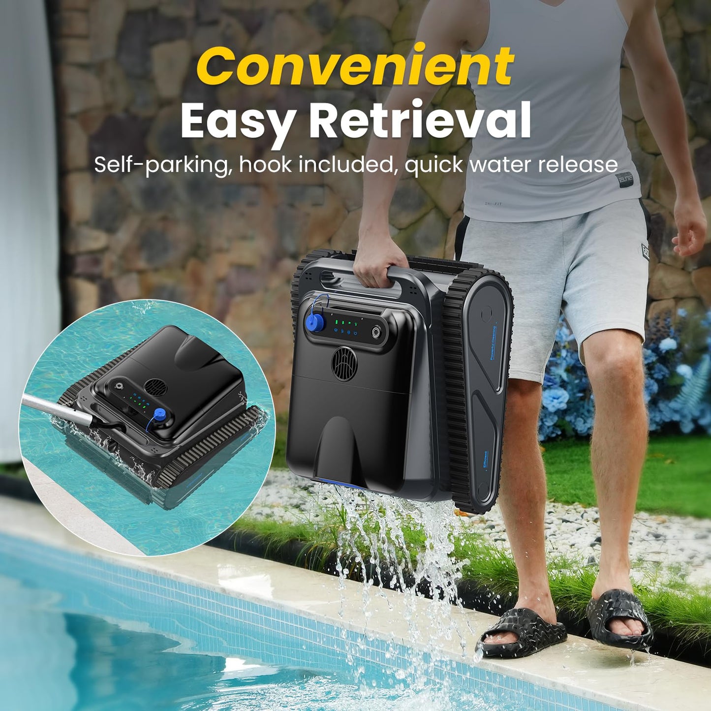 OUCAXIA Y50P Robotic Pool Vacuum, Upgraded Motor, Powerful Wall-Climbing with Scrubber Brushes, Smart Path Navigation, Cordless Pool Vacuum for Inground Pools Floor/Wall/Waterline/All Cover Cleaning