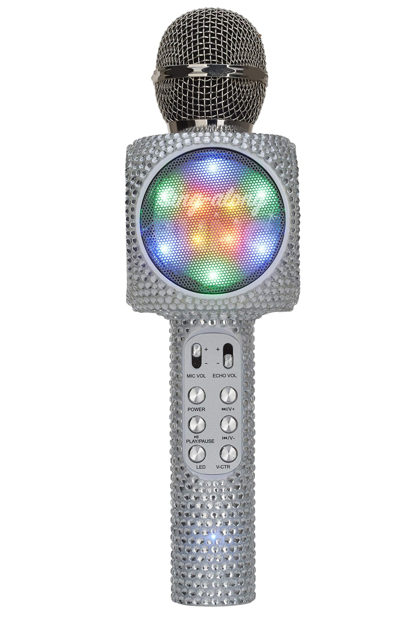 Wireless Express - Sing-Along Bling Bluetooth Karaoke Microphone and Bluetooth Stereo Speaker All-in-One (Silver Bling)-New