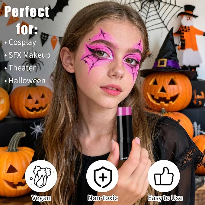 Pink Halloween Face Body Paint Stick, Cream Blendable Halloween Face Body Makeup Paint, Non-Toxic Oil Based Stick for SFX Special Effects Cosplay Makeup