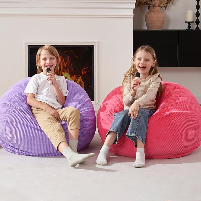 Homguava 2FT Bean Bag Chair,Teardrop Bean Bags Small Beanbag Chair with Memory Foam Filled and Ultra Soft Corduroy Cover for Living Room, Bedroom (Pink)