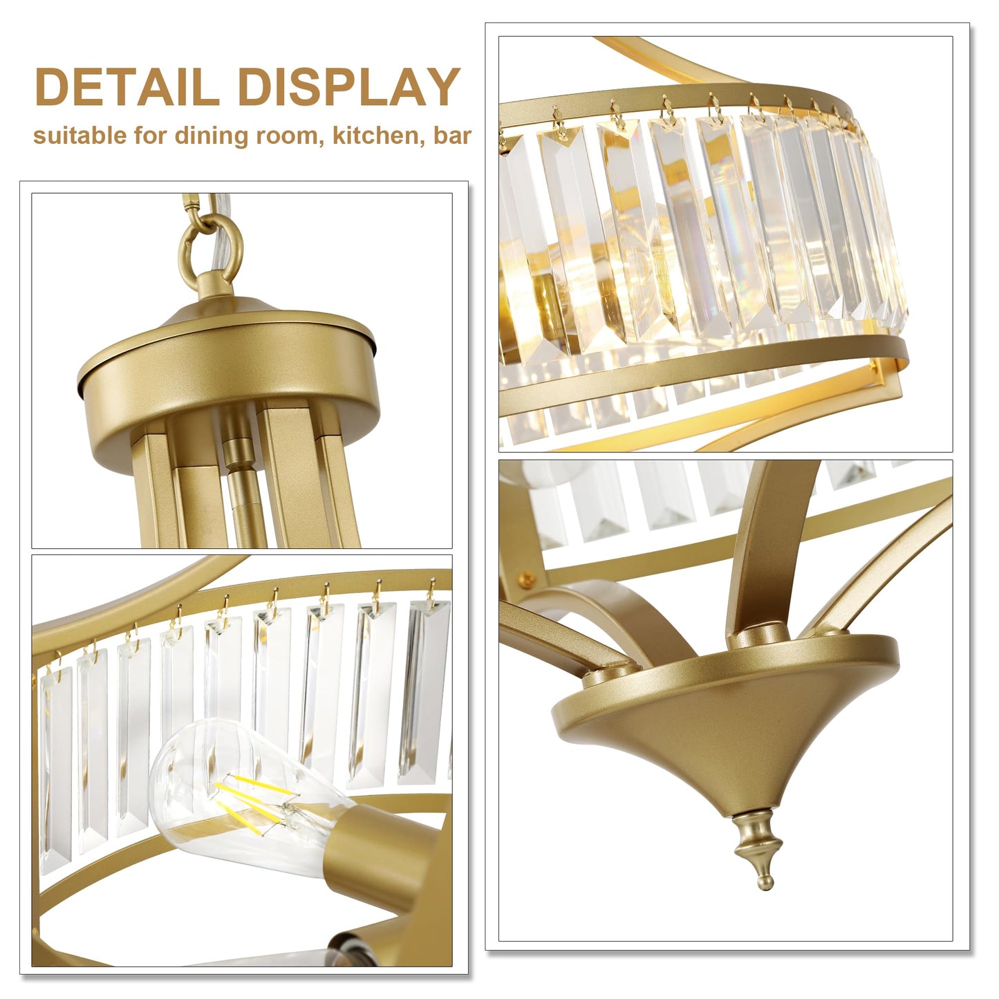 CNRATYE 20" Modern Crystal Chandelier, 5-Light Gold Dinning Room Light Fixtures Over Table, Hanging Round Pendant Chandelier for Kitchen Island Entryway Bedroom Office Bathroom Stairwell