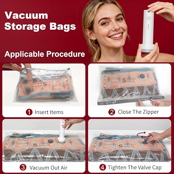 Rechargeable Wireless Pump Travel Storage Bags Set, 9 Pack (9M) Portable Space Saver Bags for Travel & Home, Vacuum Compression Packing Seal for Clothes, Blankets, Home Seasonal Storage