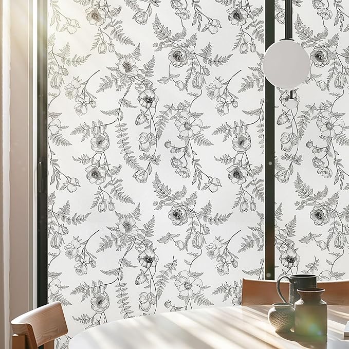 Window Privacy Film,Colorful Floral Window Stickers,Removable DIY Bouquet Static Clings, Decals for Home School Office Party Supplies,White Night Creeping, 17.3 x 78.7 in