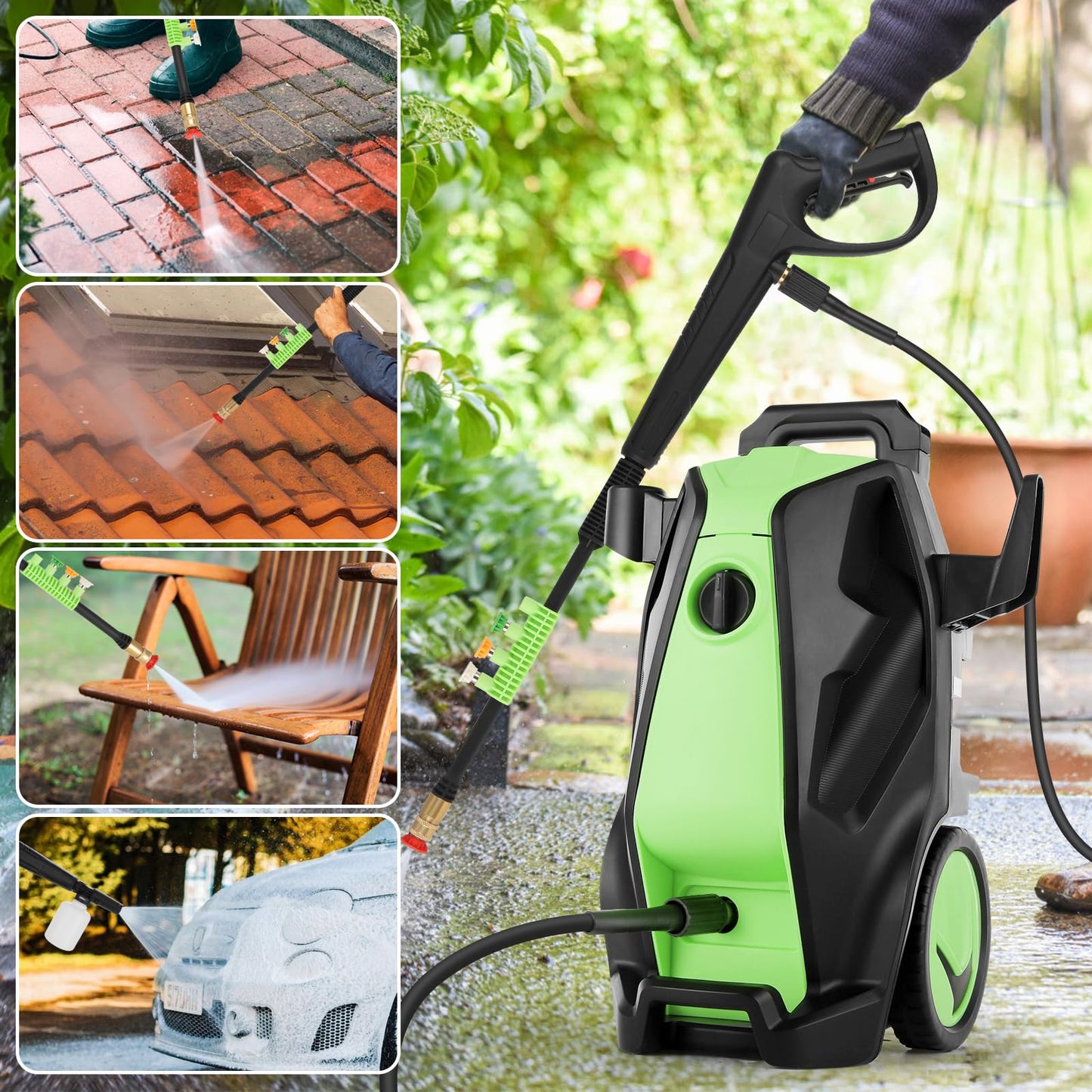 Imdot 5000PSI 4.0GPM Heavy Duty Electric Pressure Washer with 33 FT Extension Hose, 4 QCNozzles and 500ml Foam Cannon for Cars/Fences/Driveways/Patios/Home Cleaning, Green