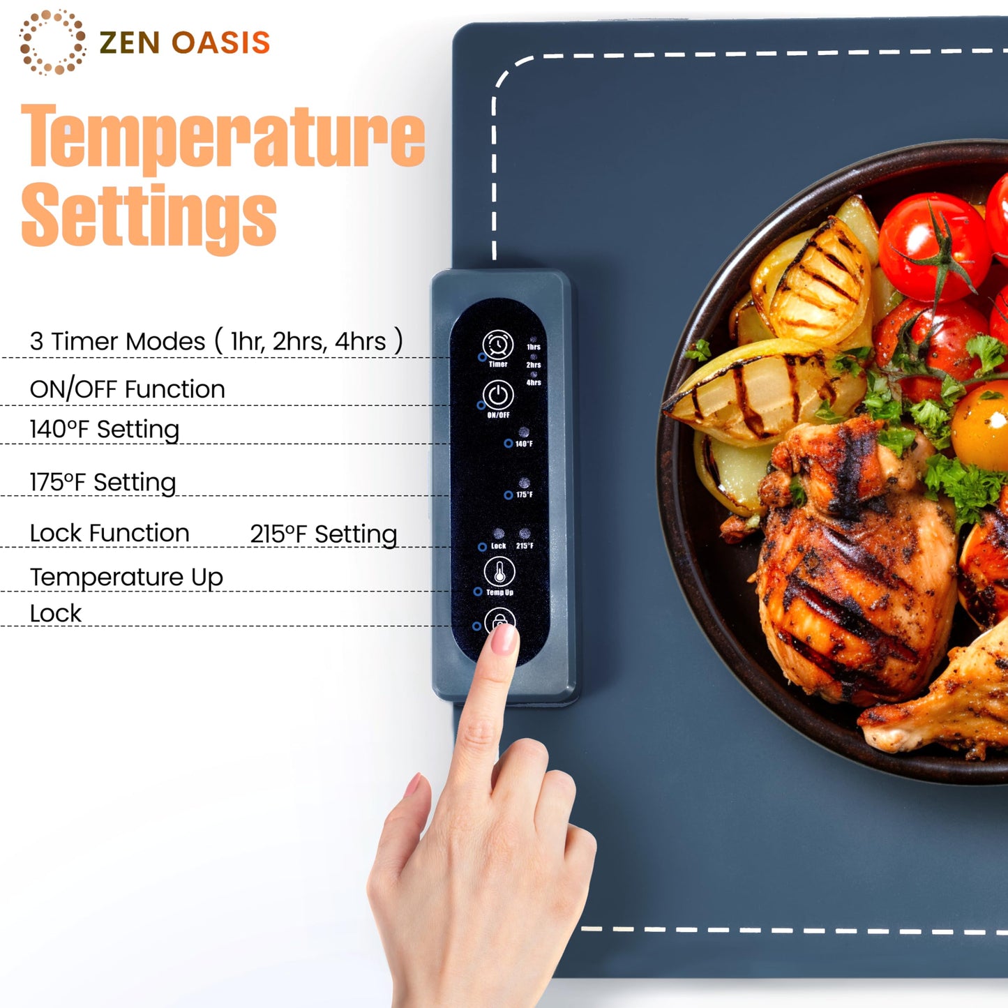 Warming Mat for Foods 24 x 15 with Adjustable Temperature Controls, Electric Warming Tray with Non-Slip Surface, Best for Buffet, Family Meals, & Parties – Keeps Food Warm for Hours By ZenOasis