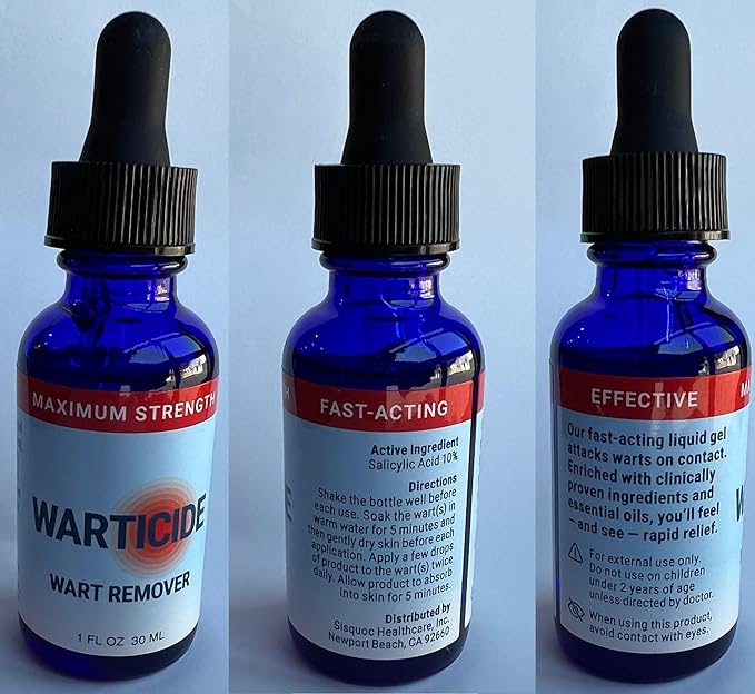 Liquid Wart Remover with 10% Salicylic Acid, Tea Tree & Cedar Leaf Oil - Max Strength Genital & Plantar Wart Treatment for Feet, Hands & Body - Made in USA-Freeze Off Alternative-1 Fl Oz Dropper(3 Pc)
