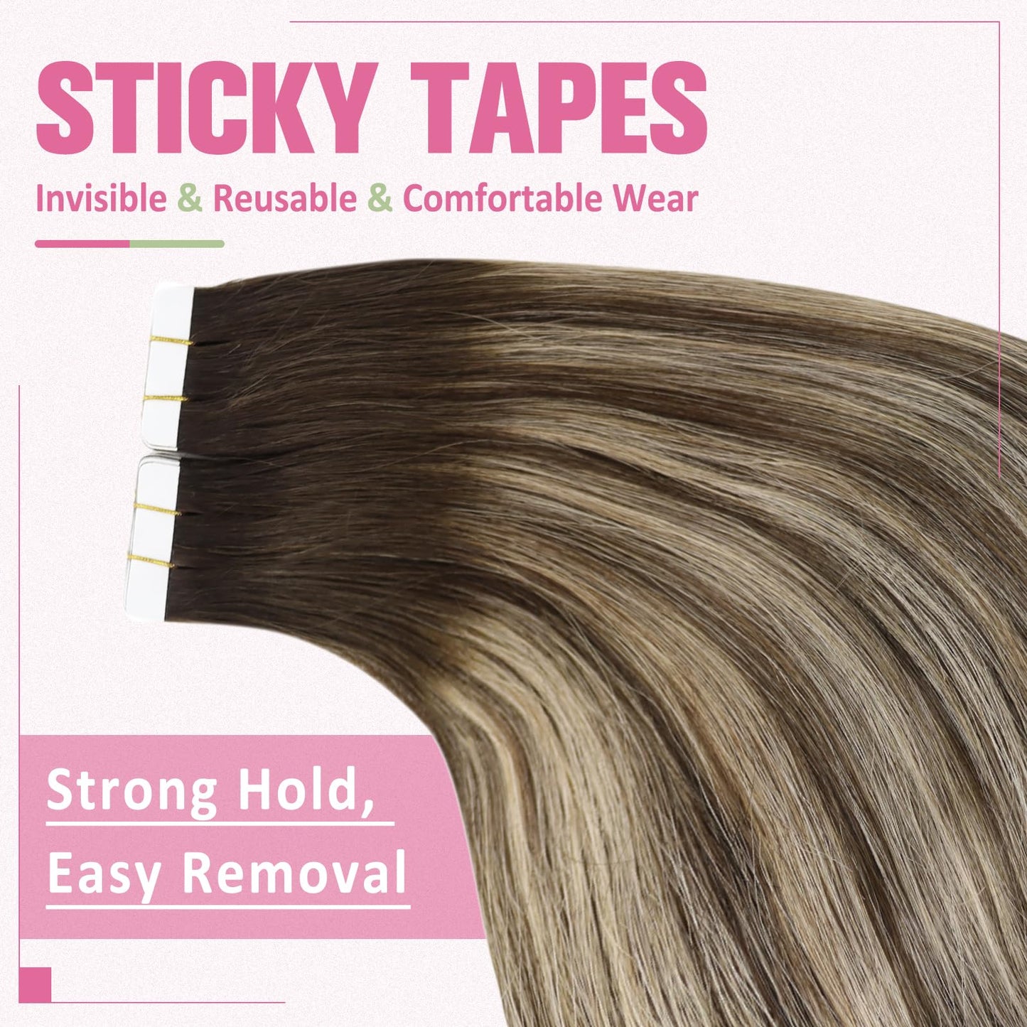 YoungSee Invisible Tape in Hair Extensions Balayage Seamless Tape in Hair Extensions Human Hair Dark Brown Roots Ombre Ash Blond