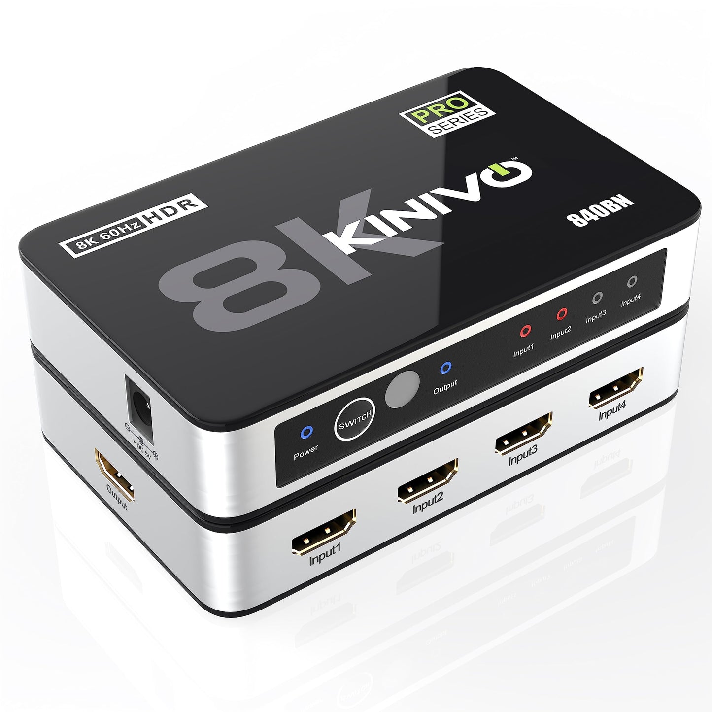 Kinivo 8K HDMI Switch (8K 60Hz, 4 in 1 Out, 48Gbps HDMI 2.1 Hub, Ultra HD Switcher, HDR10+, Dolby Atmos) - Compatible with HDTV, Nintendo Switch 2, PS5, Xbox, Apple TV -Like New