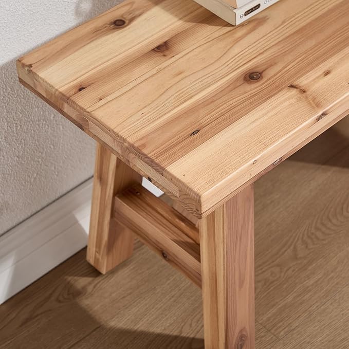 Janoray 30" Entryway Bench Farmhouse Narrow Dining Bench Shoe Rack Small Wooden Benches Holds up to 300lbs for Hallway Living Room Dining Room Bedroom,1 Tier, Natural