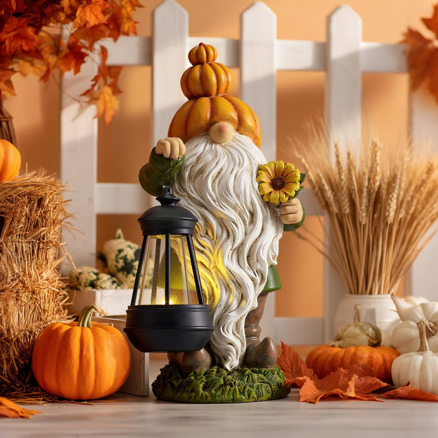 TERESA'S COLLECTIONS Fall Decor, Pumpkin Gnomes Decoration, Autumn Gnome Holding Lantern with Solar Lights, Waterproof Fall Gnomes Resin Outdoor Fall Decor, Fall Gift Outdoor/Indoor