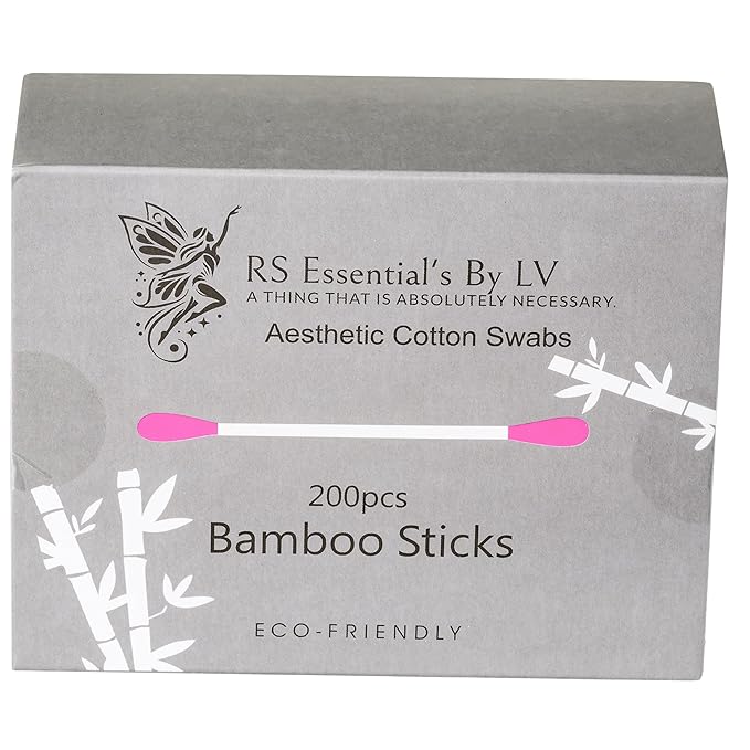 RS ESSENTIAL'S BY LV: Aesthetic Cotton Swabs Sticks Ear Swabs Bamboo swabs 200 Count Cotton Buds In 5 Colorful Colors (Hot Pink)