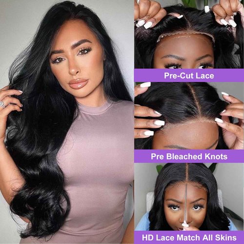 ONECHULY Wear and Go Glueless Wigs Human Hair pre cut HD lace 8x5 Body Wave Lace Front Wigs Human Hair Pre Plucked 180% Density 30 Seconds to Wear Glueless Wig for Beginners 24inch