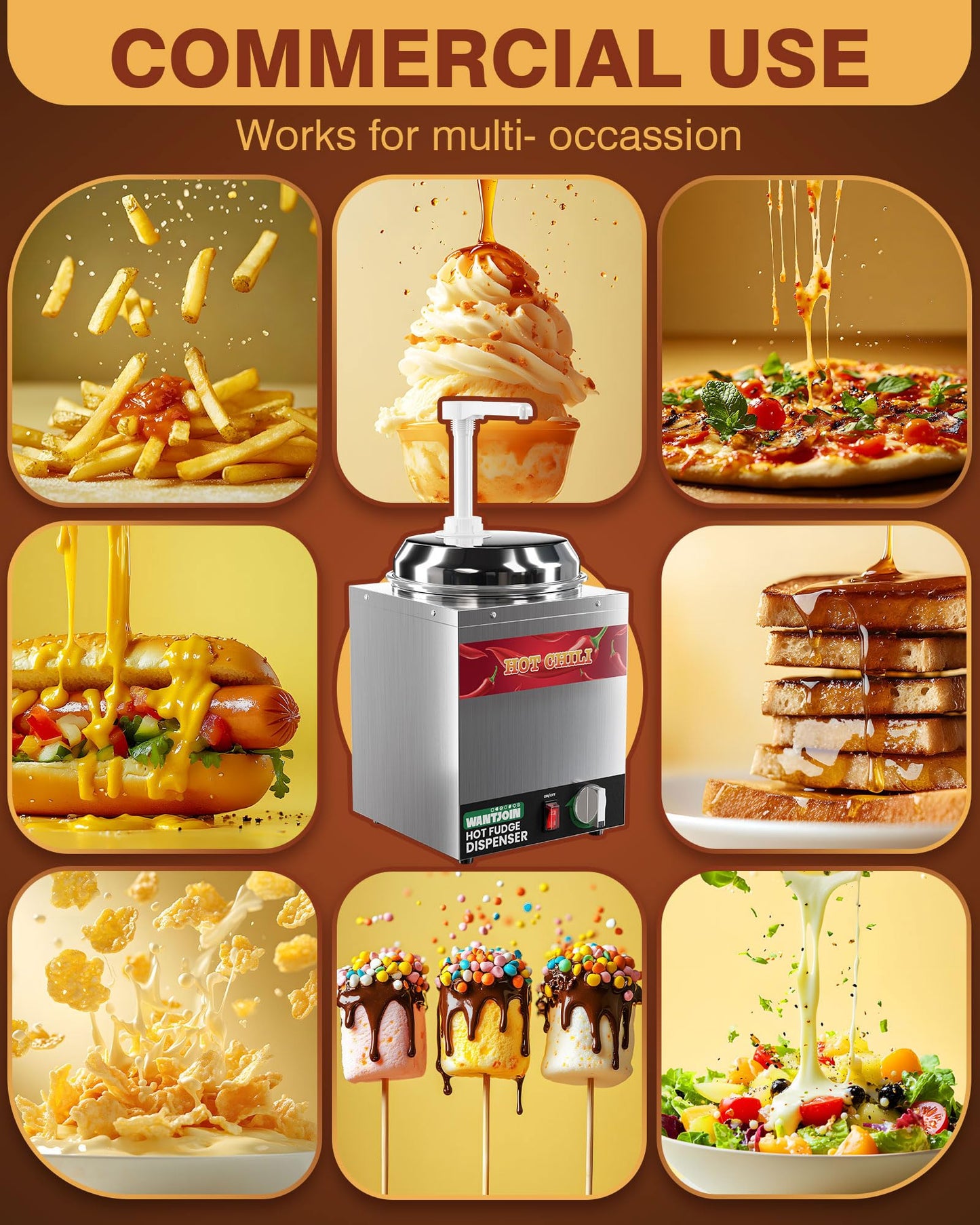 WantJoin Nacho Cheese Dispenser with Pump - 3.5Qt Nacho Cheese Warmer,Stainless Steel Hot Fudge Warmer W/5-Level Temperature Adjustment,Commercial Hot Fudge Dispenser for Hot Fudge Cheese Caramel